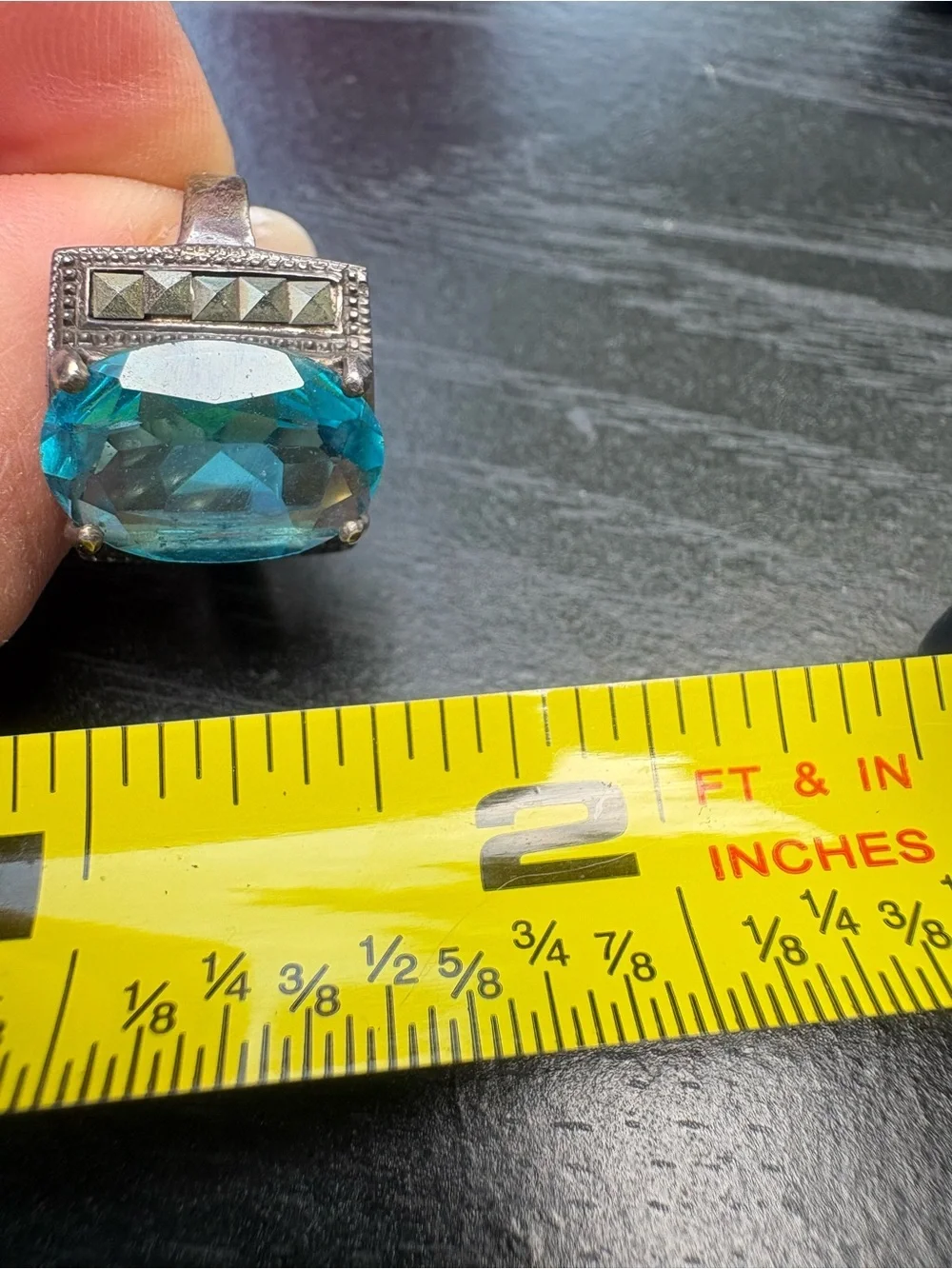 Sterling Silver Statement Ring with Blue Gemstone - Size 7.5